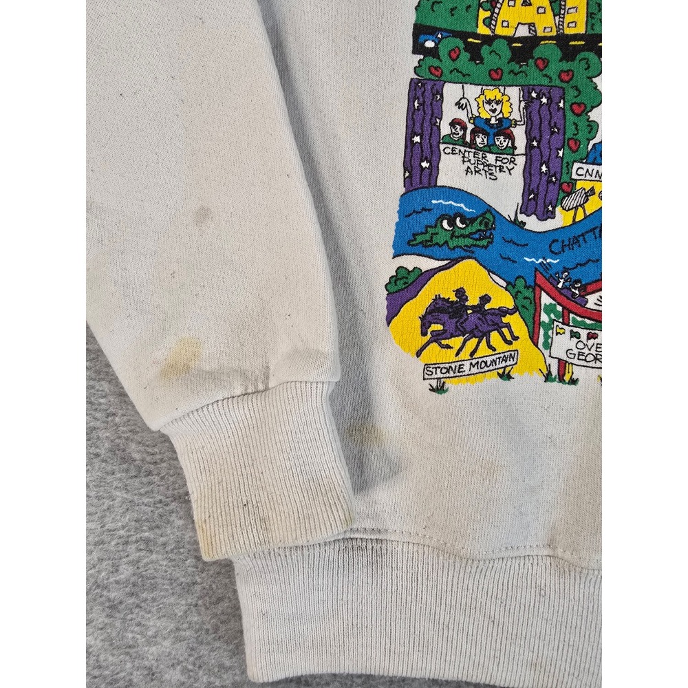 Vintage 90s Distressed Lee Atlanta Georgia Souvenir Crewneck Kids Small White - Picture 3 of 11